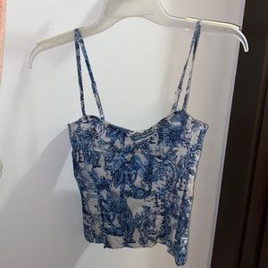 PLT Blue Renaissance Print Structured Corset Top